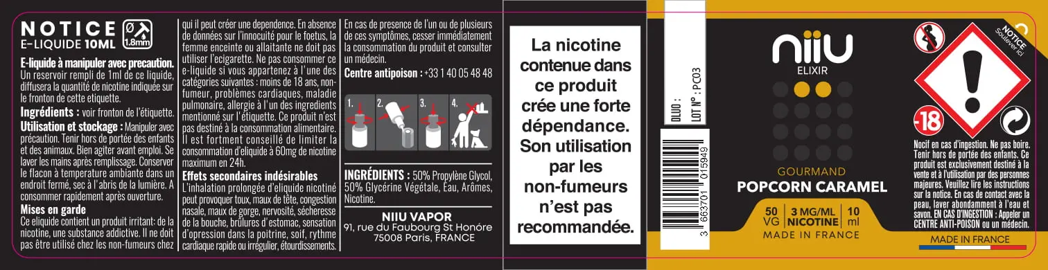 30X125 10ML POPCORN-CARAMEL_NIIU-Elixir_10ml_3mg_FR