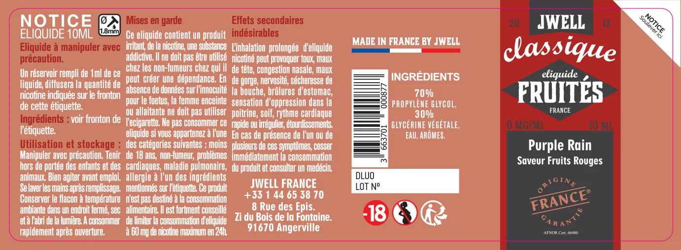 40X114 10ML PURPLE RAIN 10ml_0MG - CLASSIC FRUITES
