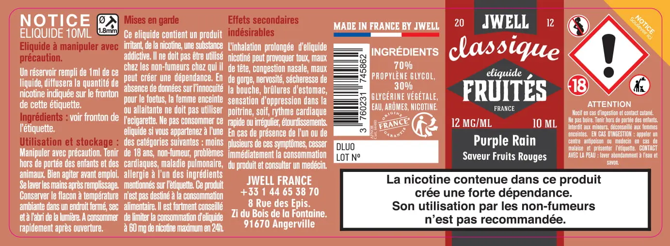 40X114 10ML PURPLE RAIN 10ml_12MG - CLASSIC FRUITES