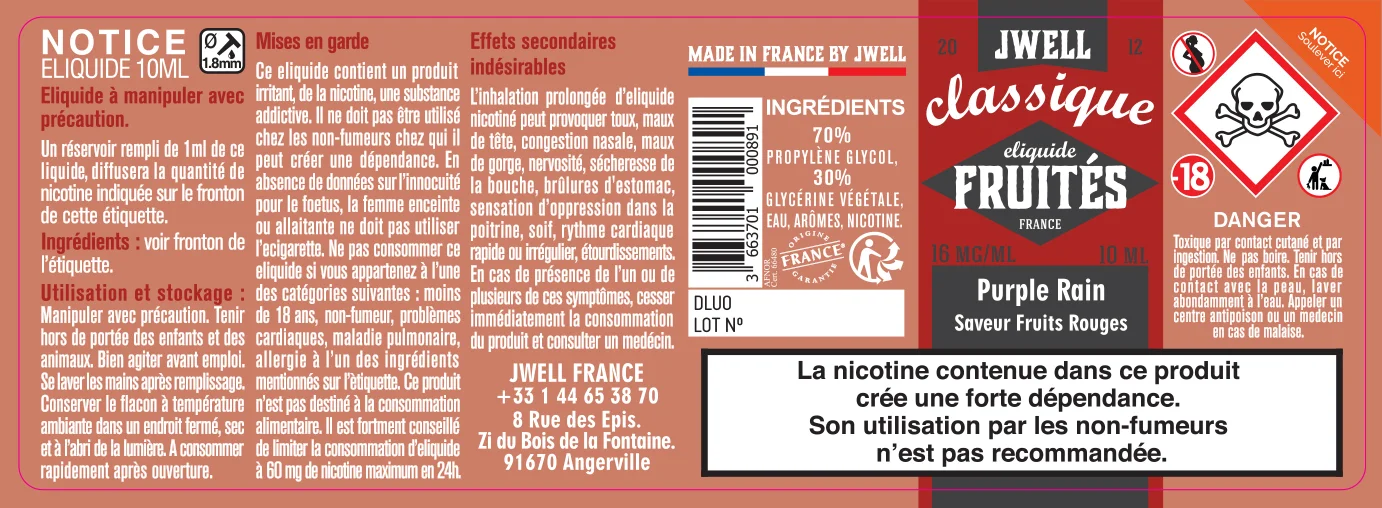 40X114 10ML PURPLE RAIN 10ml_16MG - CLASSIC FRUITES