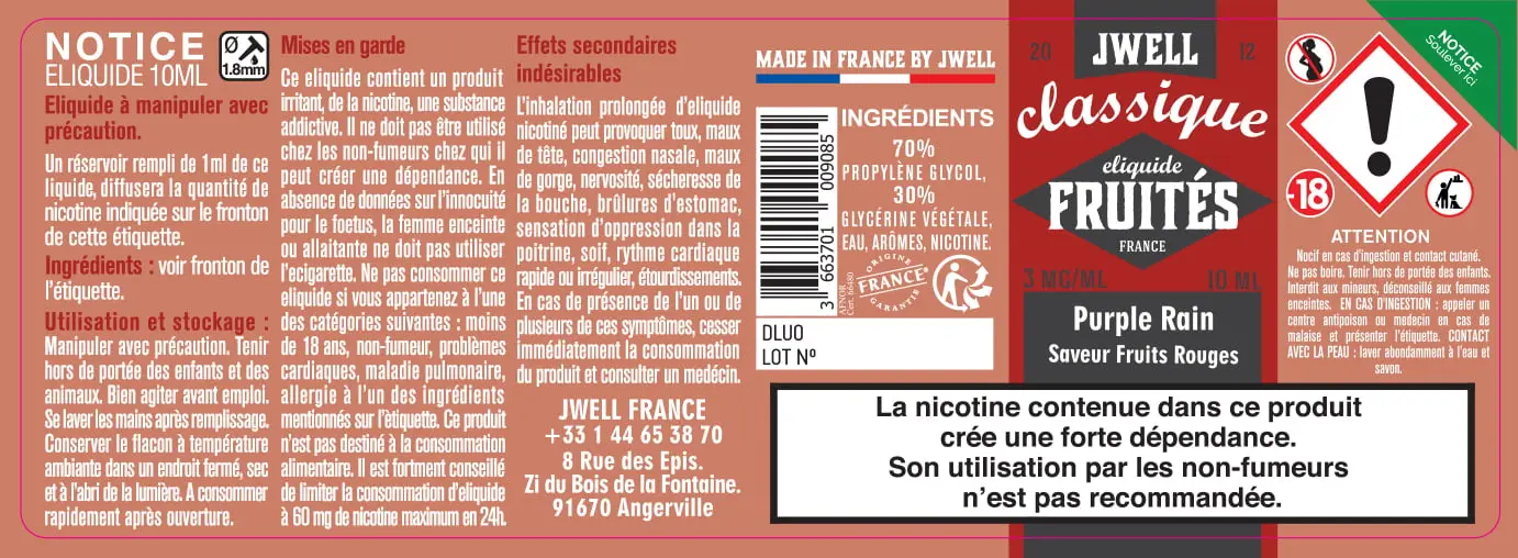 40X114 10ML PURPLE RAIN 10ml_3MG - CLASSIC FRUITES