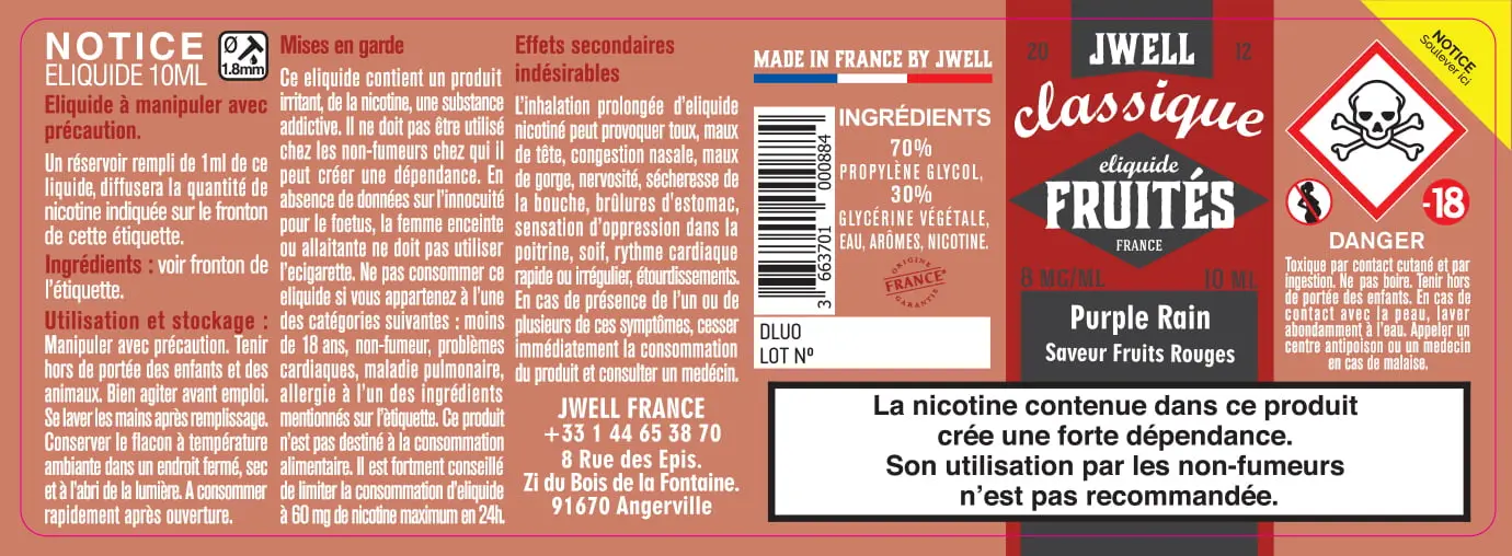 40X114 10ML PURPLE RAIN 10ml_8MG - CLASSIC FRUITES