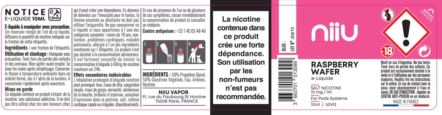 30X125 10ML RASPBERRY-WAFER_10mg_NIIU_10ml-125x30mm_FR