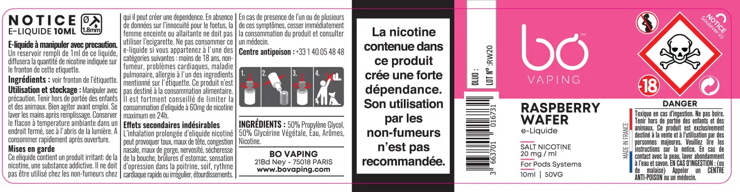30X125 10ML RASPBERRY-WAFER_20mg_BO_10ml-125x30mm_FR