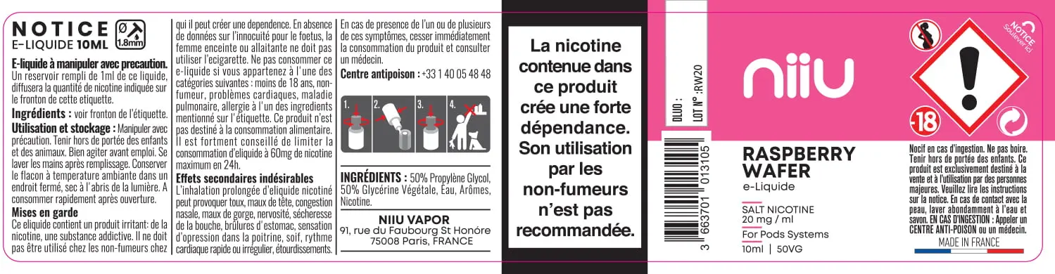 30X125 10ML RASPBERRY-WAFER_20mg_NIIU_10ml-125x30mm_FR