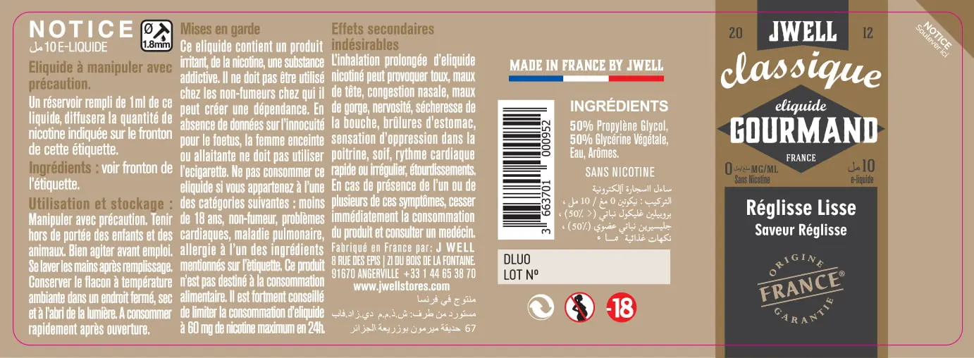 40X114 10ML REGLISSE LISSE 10ml ALGERIA-0mg