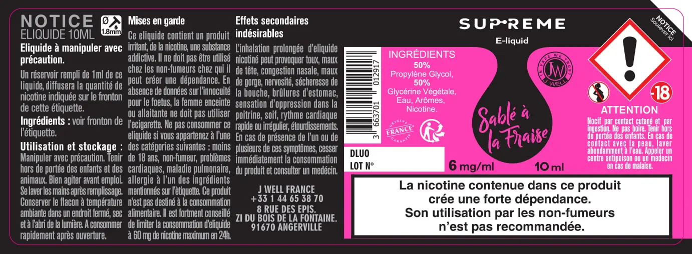 40X114 10ML SABLE-A-LA-FRAISE_SUPREME_10ml_6mg
