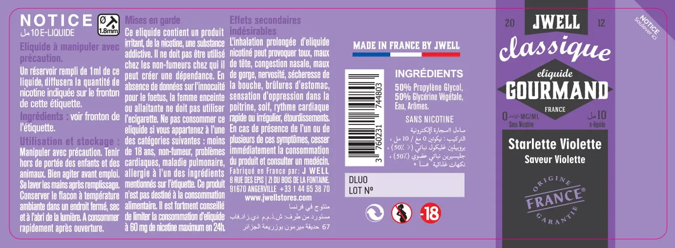 40X114 10ML STARLETTE VIOLETTE 10ml ALGERIA-0mg