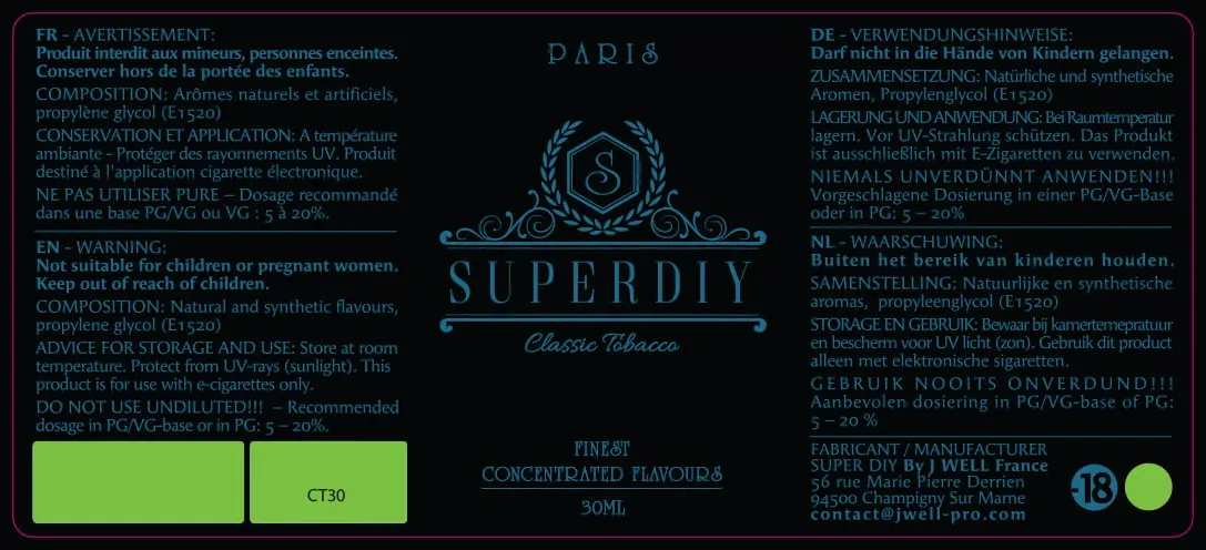 40X90 30ML SUPERDIY-CLASSIC-TOBACCO_PPAG PELCOB