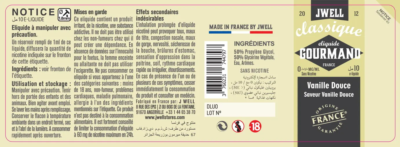 40X114 10ML VANILLE DOUCE 10ml ALGERIA-0mg