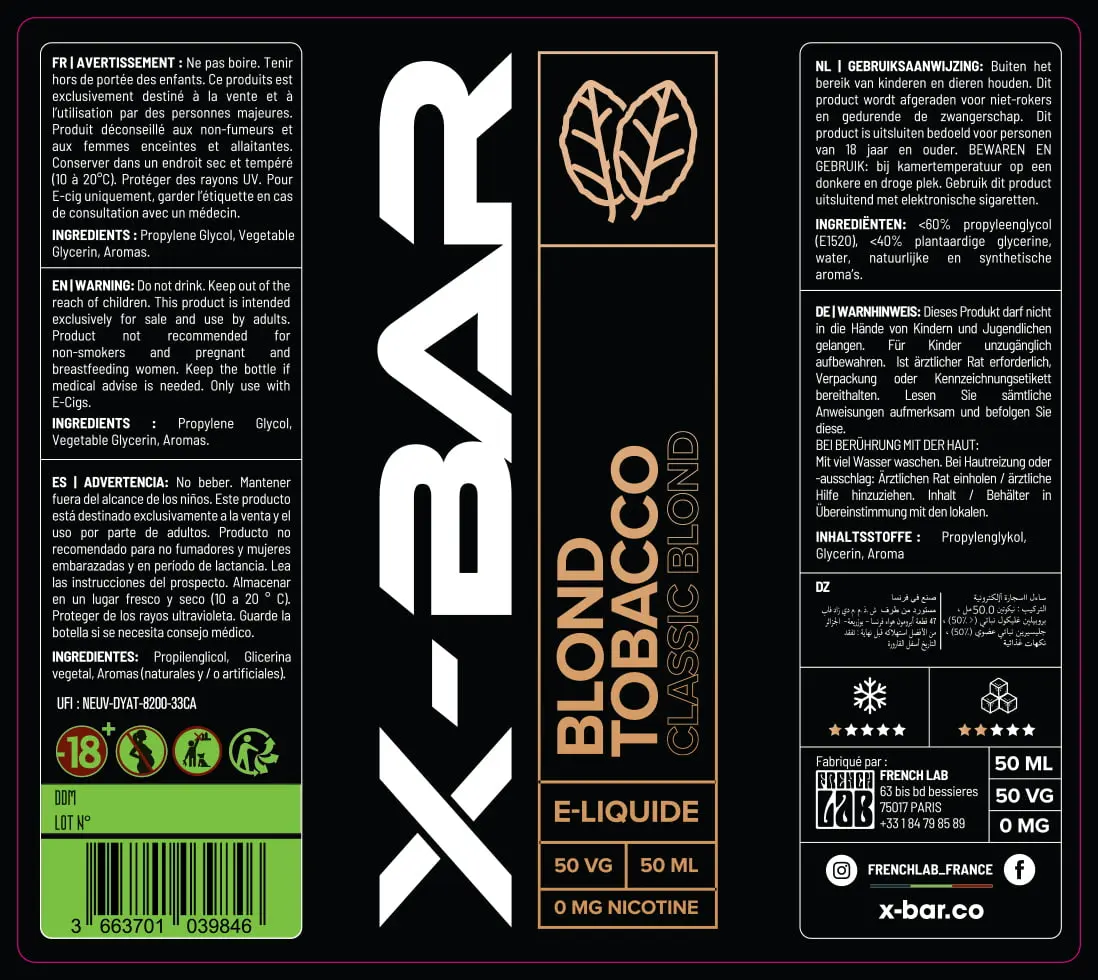 80X90 50ML X-BAR_50ML_BLOND_TOBACCO