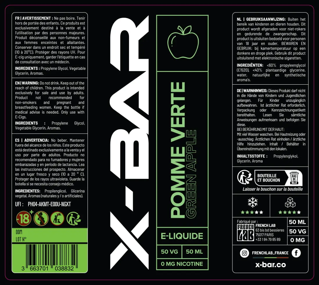 80X90 50ML X-BAR_50ML_GREEN-APPLE