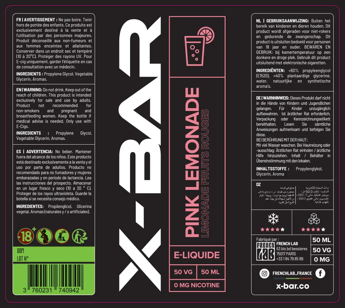 80X90 50ML X-BAR_50ML_PINK-LEMONADE PPAG PEL MAT